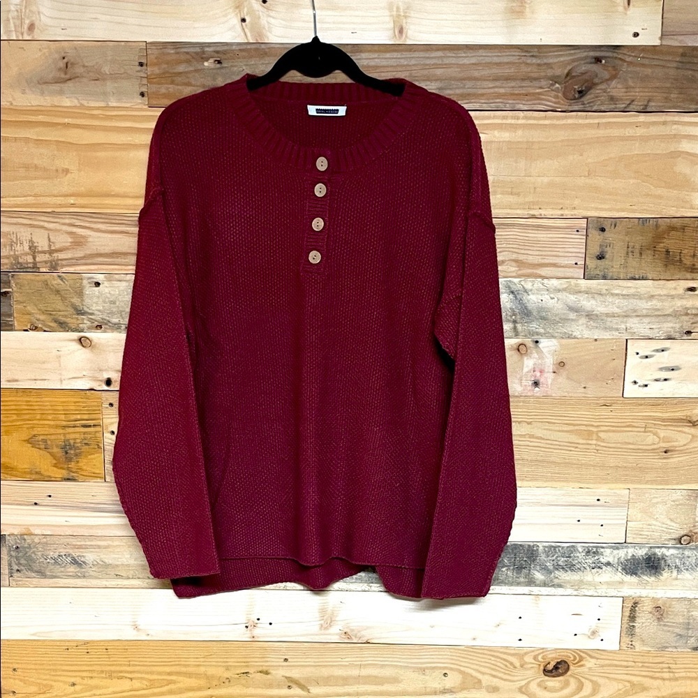 Royal + Reese size Large Rust Color Henley Button-Up Lightweight Soft Sweater